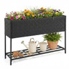 Wicker Raised Garden Bed with Storage Shelf and Drainage Gaps for Flowers
