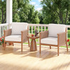 Patio Acacia Wood Chair Set of 2 with Woven Rope Armrests and Seat Back Cushions for Backyard-White