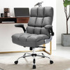 Adjustable Swivel Office Chair with High Back and Flip-up Arm for Home and Office-Beige