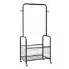 Rolling Metal Clothes Rack with Hanging Rod and Storage Basket-Black