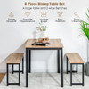 3 Pieces Dining Table Set with 2 Benches for Dining Room Kitchen Bar-Brown