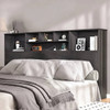 King size Bookcase Headboard in Black Wood Finish with LED Lights
