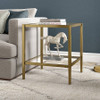 Square Side Table Gold Antique Brass Metal Glass Top Bottom Shelf Sofa Table