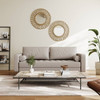 Beige Upholstered Faux Leather Sofa w/ Pillows Solid Hardwood Legs