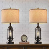 Set of 2 - Farmhouse Dimmable Touch USB Table Lamp with Beige Linen Drum Shade