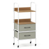 Rolling Utility Storage Cart with 2 Open Shelves and 2 Fabric Drawers-Natural