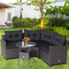 4 Pieces Patio Rattan Furniture Set Cushioned Sofa Glass Table-Navy