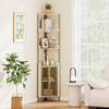 6-Tier Corner Shelf 67 Inches Tall Corner Bookshelf with Cabinet Industrial Bookcase-Brown