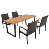 5 Pieces Patio Rattan Dining Set with Umbrella Hole and Seat Cushions