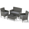 4 Pieces Patio Rattan Conversation Set with Tempered Glass Coffee Table-Gray