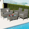 4 Pieces Patio Rattan Conversation Set with Tempered Glass Coffee Table-Gray