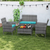 4 Pieces Patio Rattan Conversation Set with Tempered Glass Coffee Table-Gray