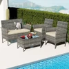 4 Pieces Patio Rattan Conversation Set with Tempered Glass Coffee Table-Gray