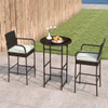 3 Piece Outdoor Bar Set with 2 Seat Cushions for Porch Yard-White