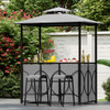 6.5 x 4 x 8 FT Grill Gazebo Set with 2 Bar Stools and Bar Table-Brown