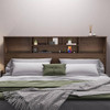 King size Bookcase Headboard in Brown Wood Finish with LED Lights