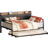 Full size Black Metal Daybed with Upholstered Headboard and Twin Trundle