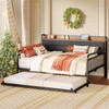 Full size Black Metal Daybed with Upholstered Headboard and Twin Trundle