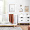 Modern Mid-Century Style 6-Drawer Double Dresser in White Natural Wood Finish