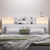 King size Bookcase Headboard in White Wood Finish with LED Lights
