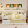 Full size White Metal Daybed with Upholstered Headboard and Twin Trundle