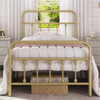 Twin Vintage Antique Gold Metal Platform Bed with Headboard and Footboard
