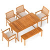 6 Pieces Outdoor Acacia Wood Dining Set with Umbrella Hole