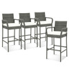 All Weather PE Rattan Bar Chairs Set of 4 with Armrests and Seat Cushions for Porch Backyard