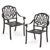 2 Pieces Patio Cast Aluminum Dining Chairs with Armrests-White