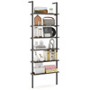 6-tier Ladder Shelf 72 Inches Industrial Wall Mounted Bookshelf-Rustic Brown