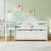 Twin Size Low Loft Bed with 3 Drawers with Ladder and Full-length Guardrails-Gray