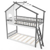 Twin over Twin House Bunk Bed with Roof and Guardrails for Kids-White & Gray