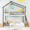 Twin over Twin House Bunk Bed with Roof and Guardrails for Kids-White & Gray