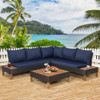 4 Pieces Patio Cushioned Rattan Furniture Set with Wooden Side Table-Turquoise