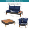 4 Pieces Patio Cushioned Rattan Furniture Set with Wooden Side Table-Turquoise