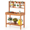 Wooden Potting Bench Table  61" Garden Planting Workstation with 3-Tier Open Shelf-Brown