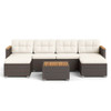 7 Pieces Wicker Conversation Set with Wood Armrests for Backyard-White