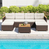 7 Pieces Wicker Conversation Set with Wood Armrests for Backyard-White