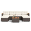 7 Pieces Wicker Conversation Set with Wood Armrests for Backyard-White