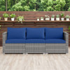3 Pieces Patio Sectional Sofa Set PE Rattan Modular Couch Furniture Set with Soft Cushions-Black
