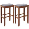 2 Pieces 31 Inch Upholstered Bar Stool Set with Solid Rubber Wood Frame and Footres-Griege
