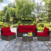 5 Pieces Cushioned Patio Rattan Furniture Set with Glass Table-White