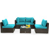 5 Pieces Cushioned Patio Rattan Furniture Set with Glass Table-White