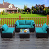 5 Pieces Cushioned Patio Rattan Furniture Set with Glass Table-White