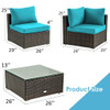 5 Pieces Cushioned Patio Rattan Furniture Set with Glass Table-White