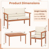 4 Pieces Patio Furniture Set Acacia Wood Porch Chairs with Table-White