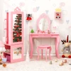 Princess Vanity Table and Stool Set Freestanding Jewelry Cabinet Armoire with Full-Length Mirror-Wh