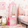 Princess Vanity Table and Stool Set Freestanding Jewelry Cabinet Armoire with Full-Length Mirror-Wh