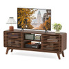 TV Stand for TVs up to 65" with Sliding Doors and Adjustable Shelves for Living Room-Walnut