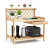 Garden Potting Bench Table Wooden Planting Workstation with Lattice Trellis